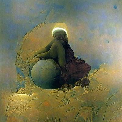 Girl on Moon in Art Nouveau Style