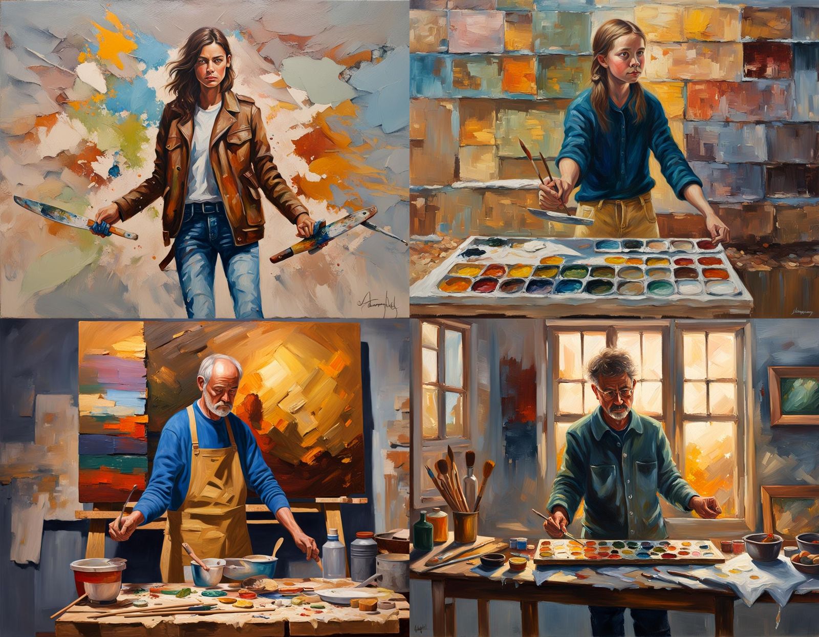 Hyperrealistic Oil Painting of Artist in Studio