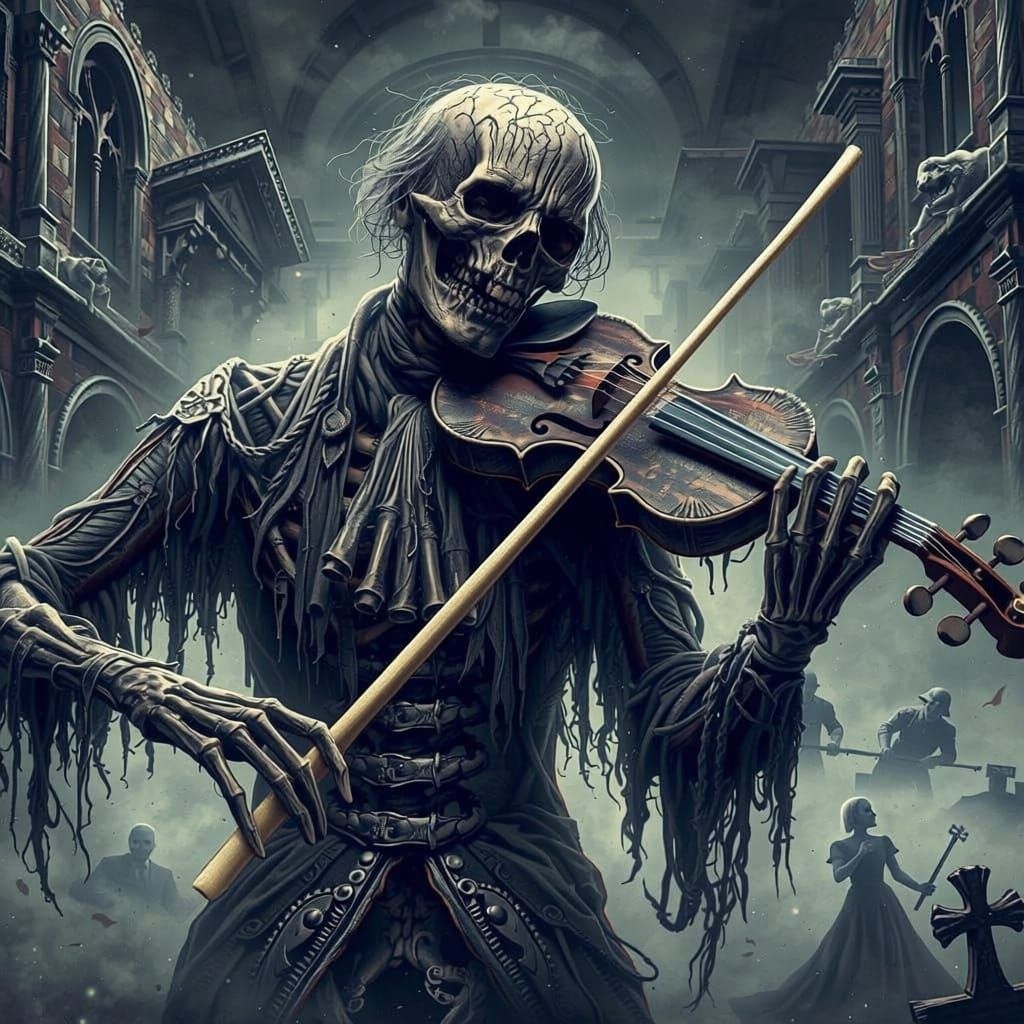 Skeleton Violinist Playing a Melancholy Tune