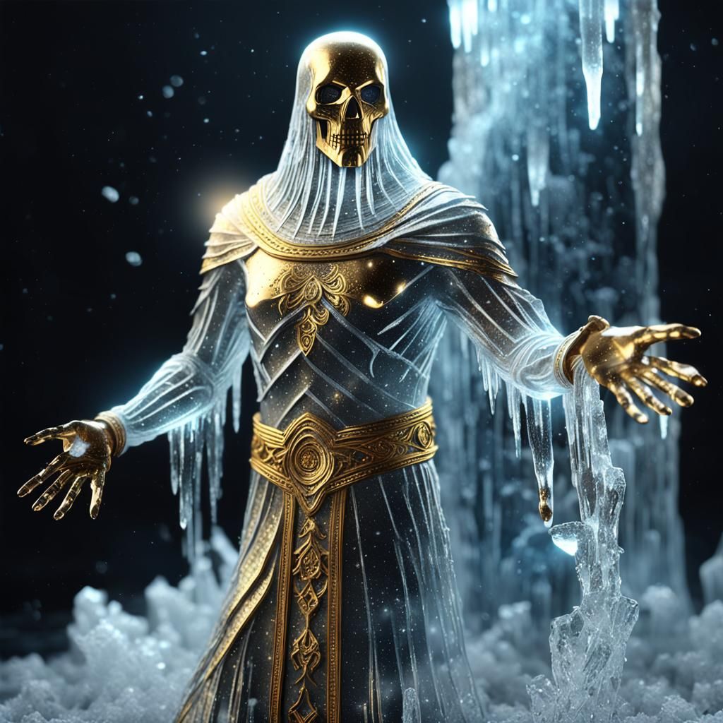 Ghost Encased in Gold Ice in 3D Videogame Style
