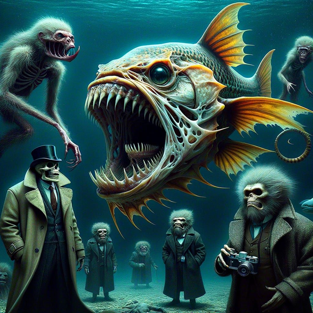 Ancient Horror Underwater Metropolis with Bizarre Creatures