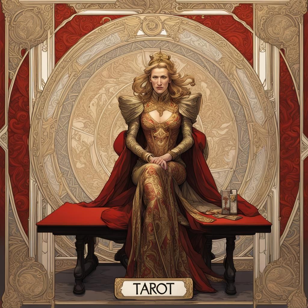Ornate Tarot Card Featuring Armored Woman