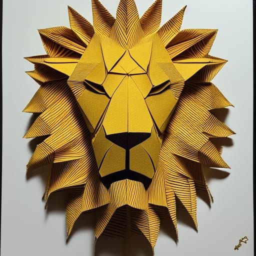 Elaborate Origami Lion in Paper Savannah