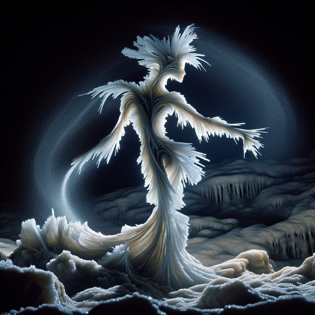 Anthropomorphic Frostwork Dancer in Natural Theatre