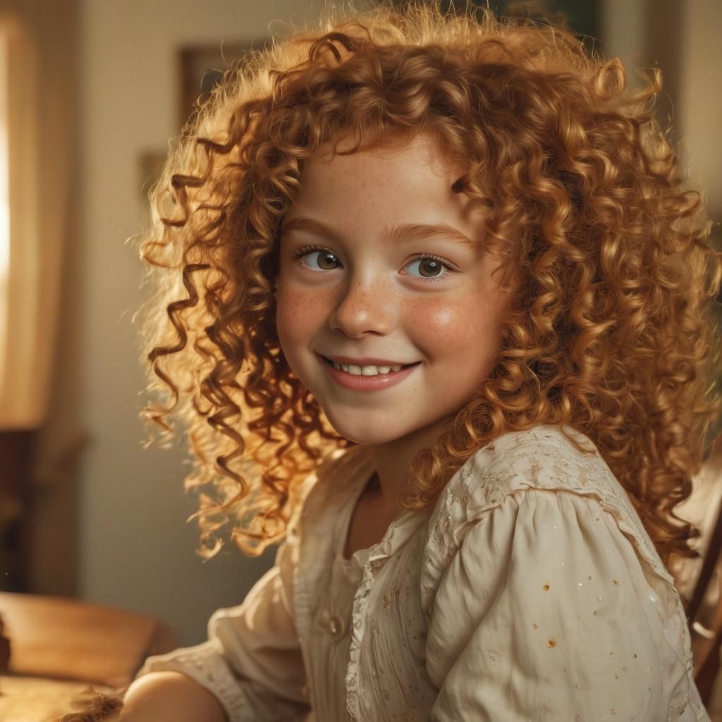 Mischievous Ginger Girl with Sly Smile in Rockwell Style