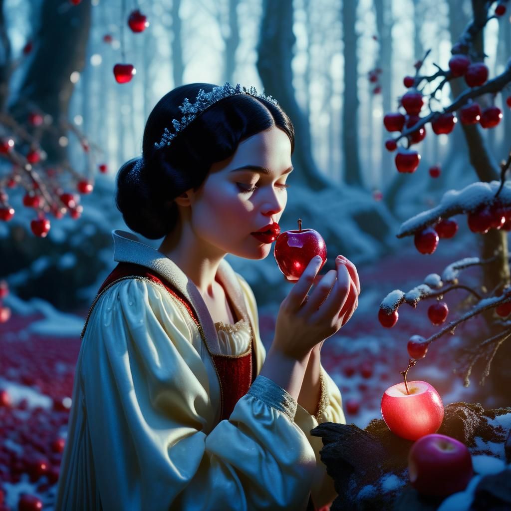 Snow White in Crystal Forest: Cinematic Film Still