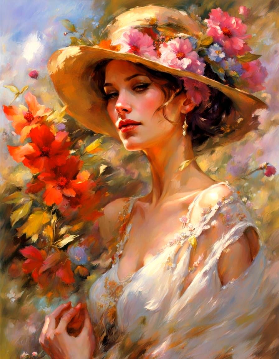 Vibrant Flapper Goddess in a Whirling Dance of Leaves and Wi...