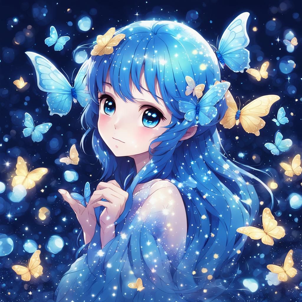 Whimsical Butterfly Made of Moonpetals in Anime Style