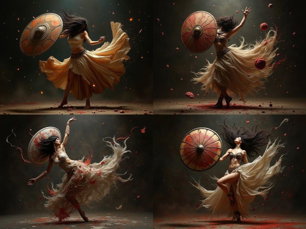 Shield Maiden's Dance: An Energetic Abstract Painting