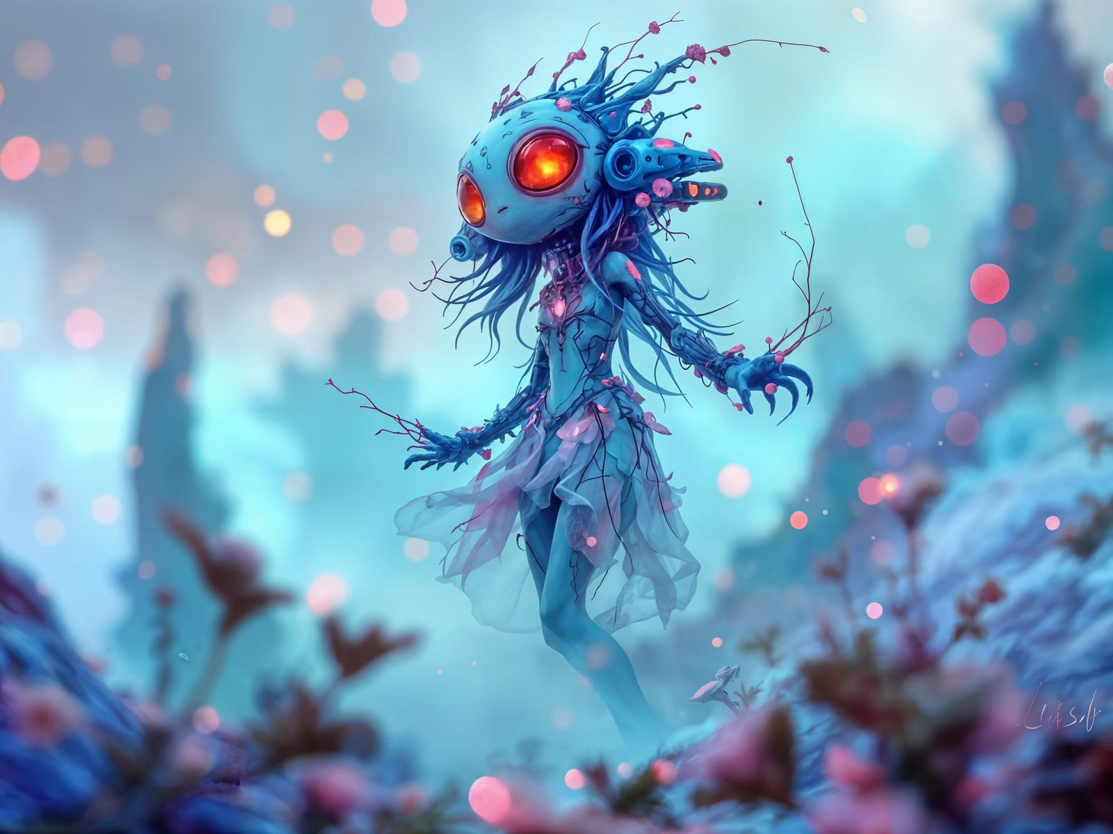 Whimsical Sci-Fi Alien Princess in Dreamy Style