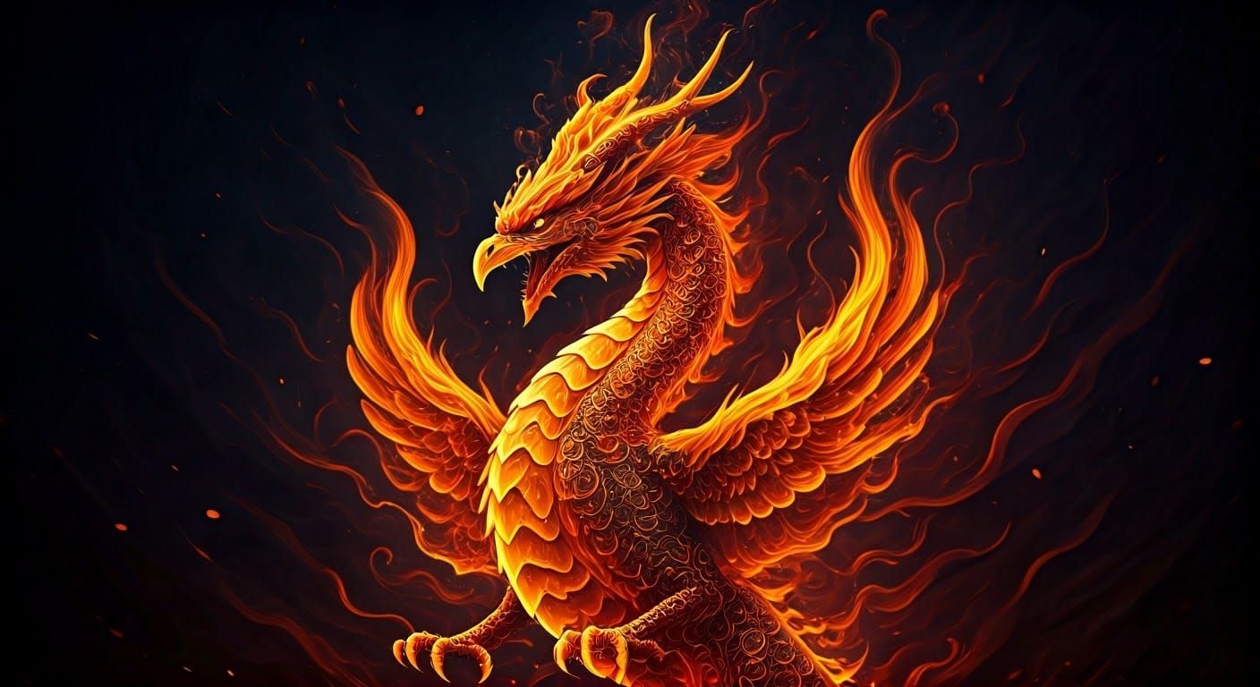Fiery Phoenix-Dragon in Photorealistic Style