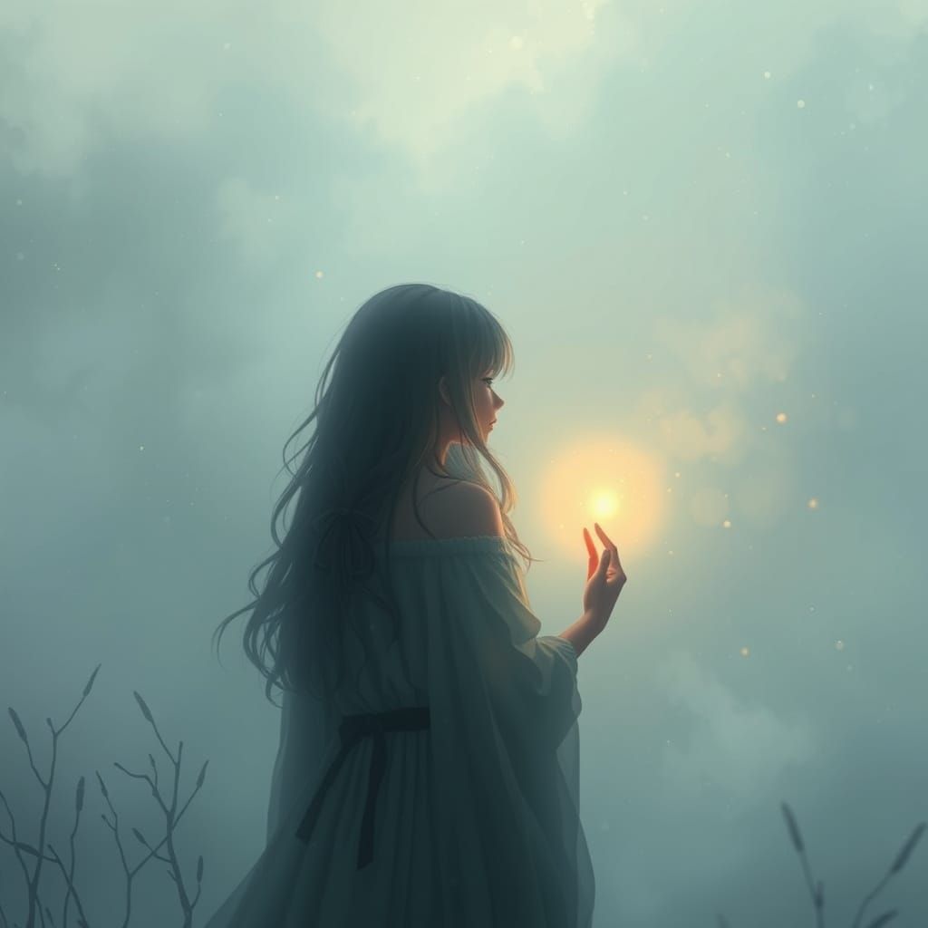 Ethereal Fantasy Scene of Lonely Ghostly Anime Girl