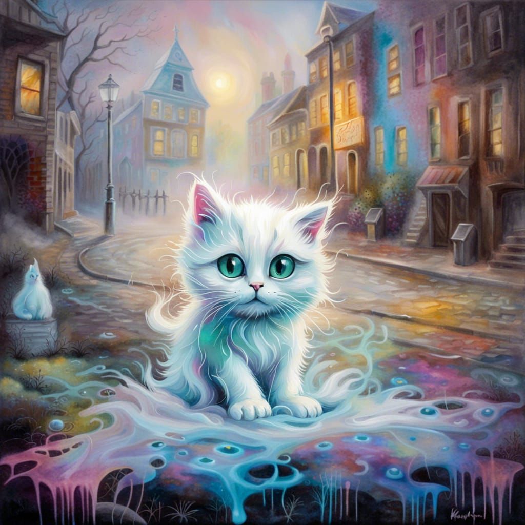 Cute Ghost Kitten in Ethereal Graffiti Art Style