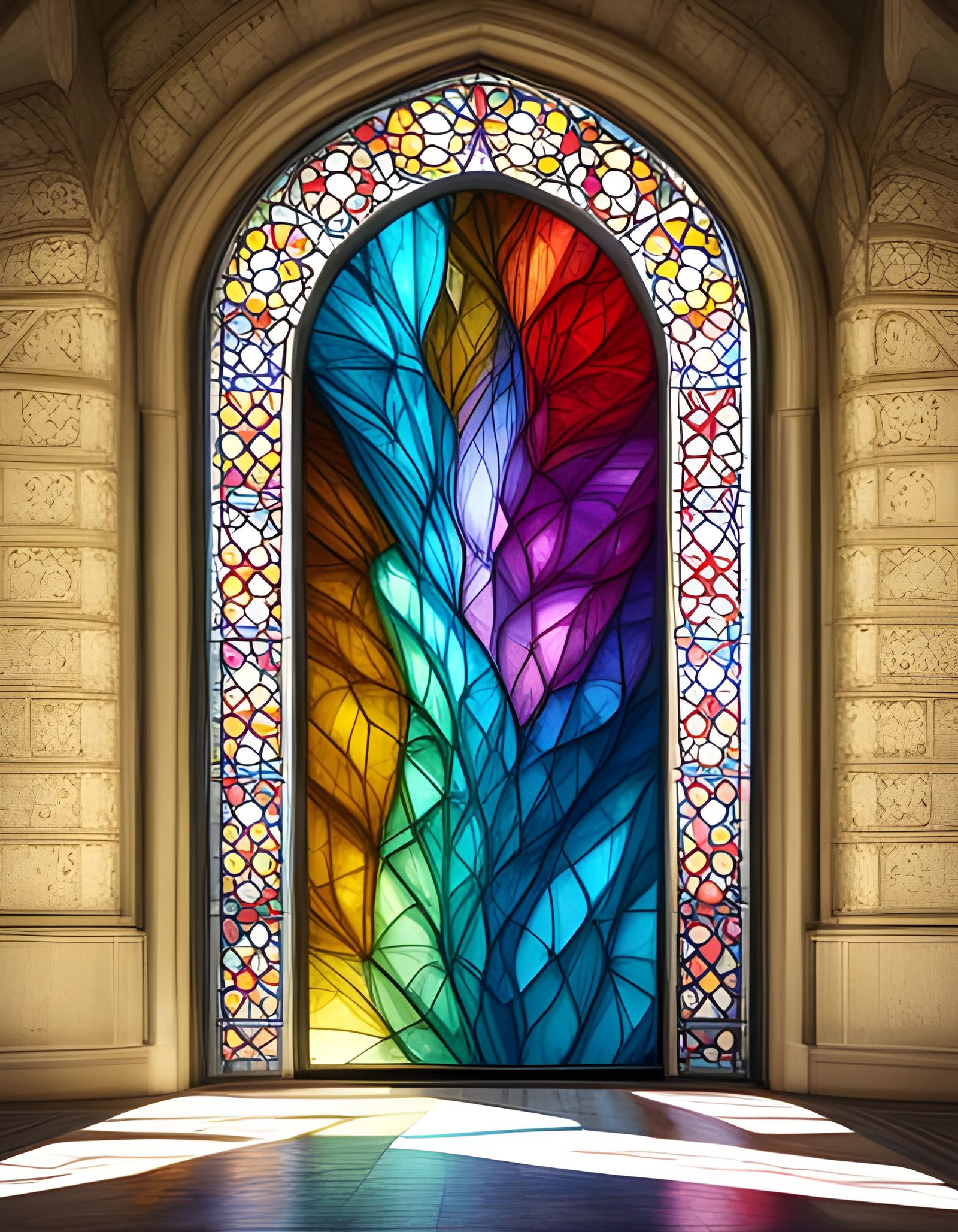 Rainbow Stained Glass Window in Castle