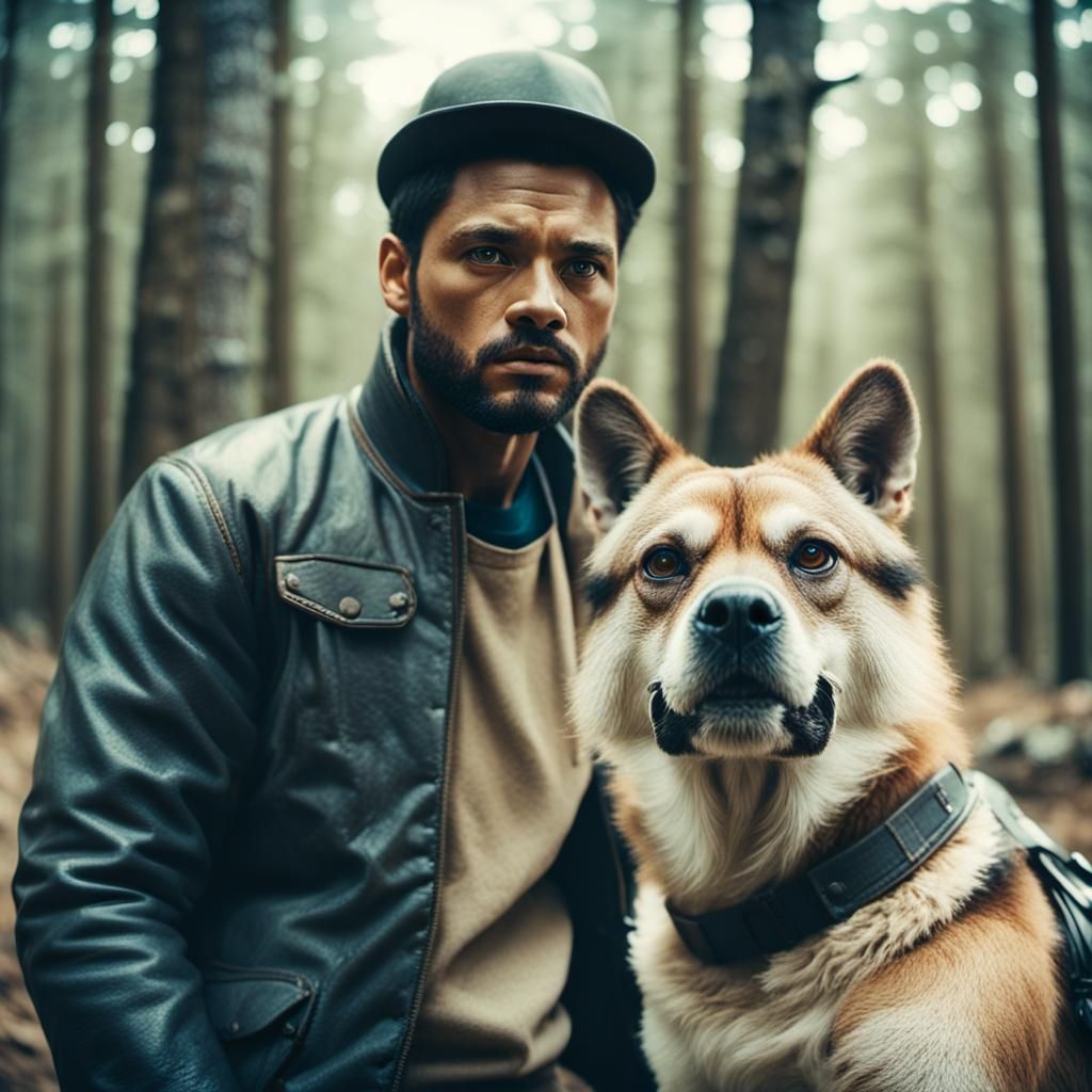 Man and Wolf Companion in Cinematic Style