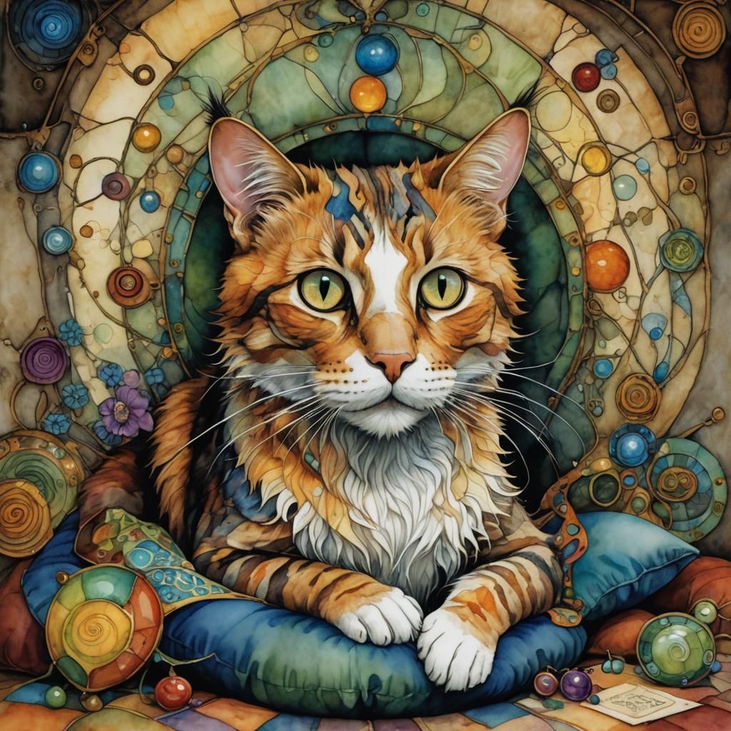 Calico Cat Comfort: Alcohol Ink Art Inspired by Froud