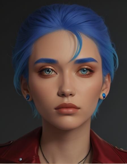 Comic Style Portrait of a Blue-Haired Girl
