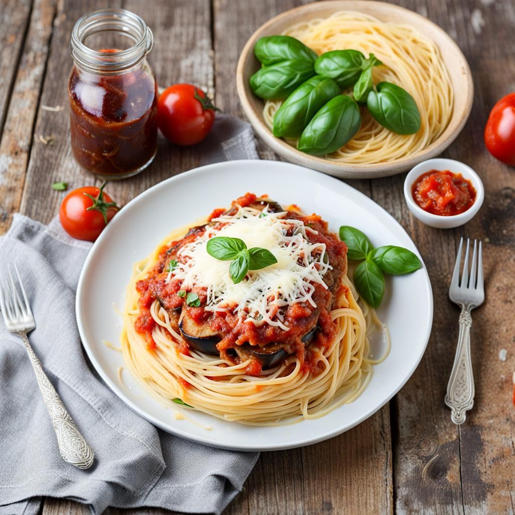 Italian Eggplant Parmesan Over Angel Hair Pasta