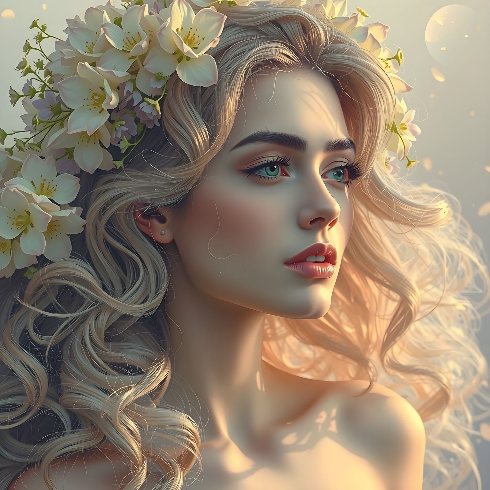 Vibrant Floral Goddess in Surrealism Style