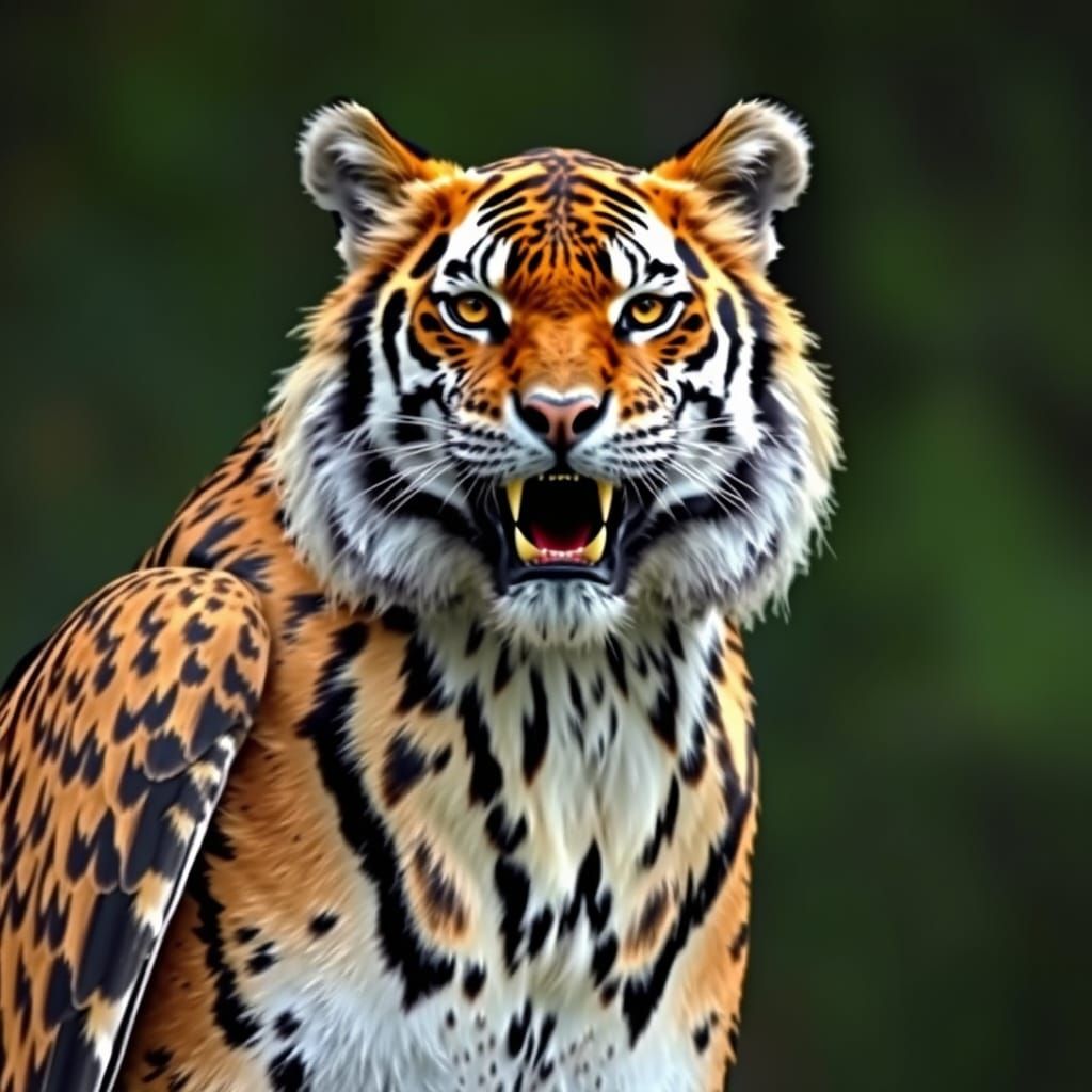 Realistic Tiger-Eagle Hybrid Creature