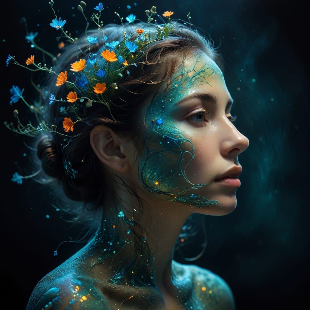 DOUBLE EXPOSITON d'Un portrait captivant d'une femme dont le...