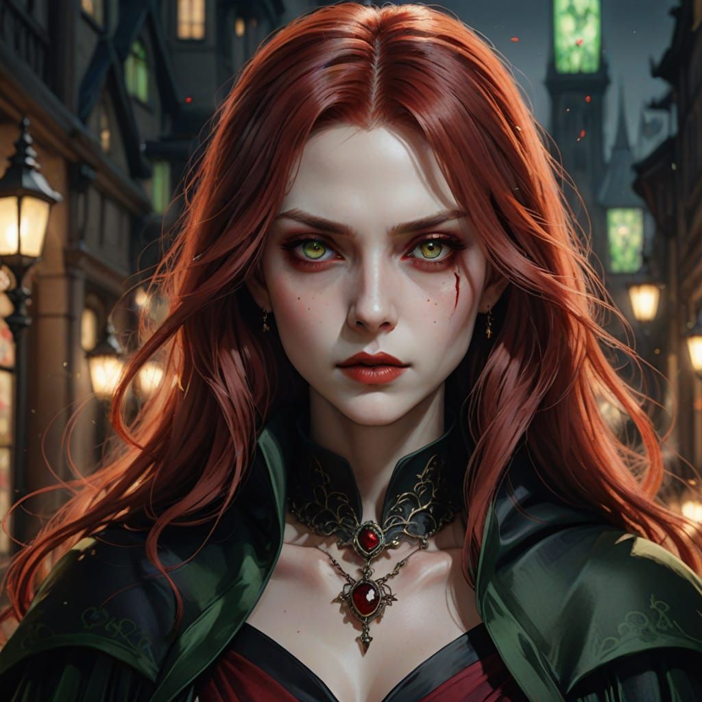 Ethereal Vampire Portrait in Watercolor Anime Style