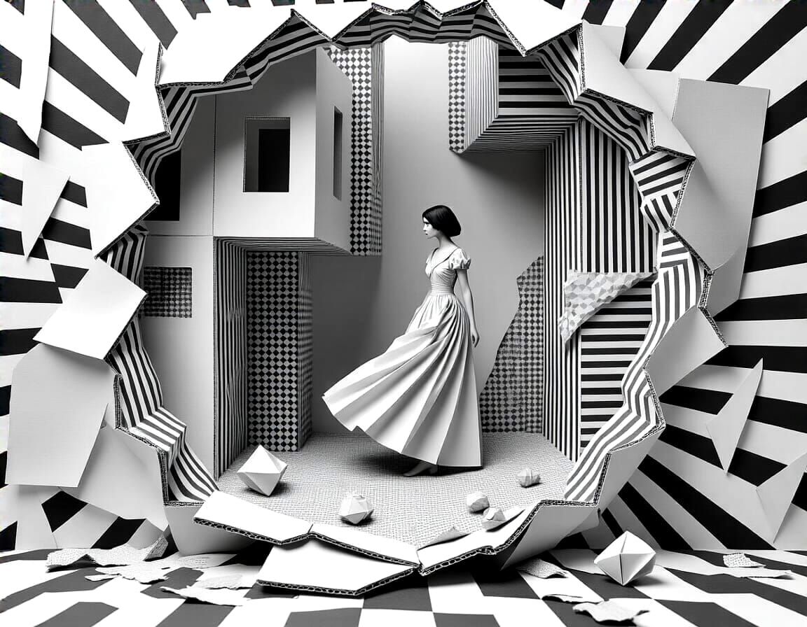Abstract Geometric Black and White Paper Diorama