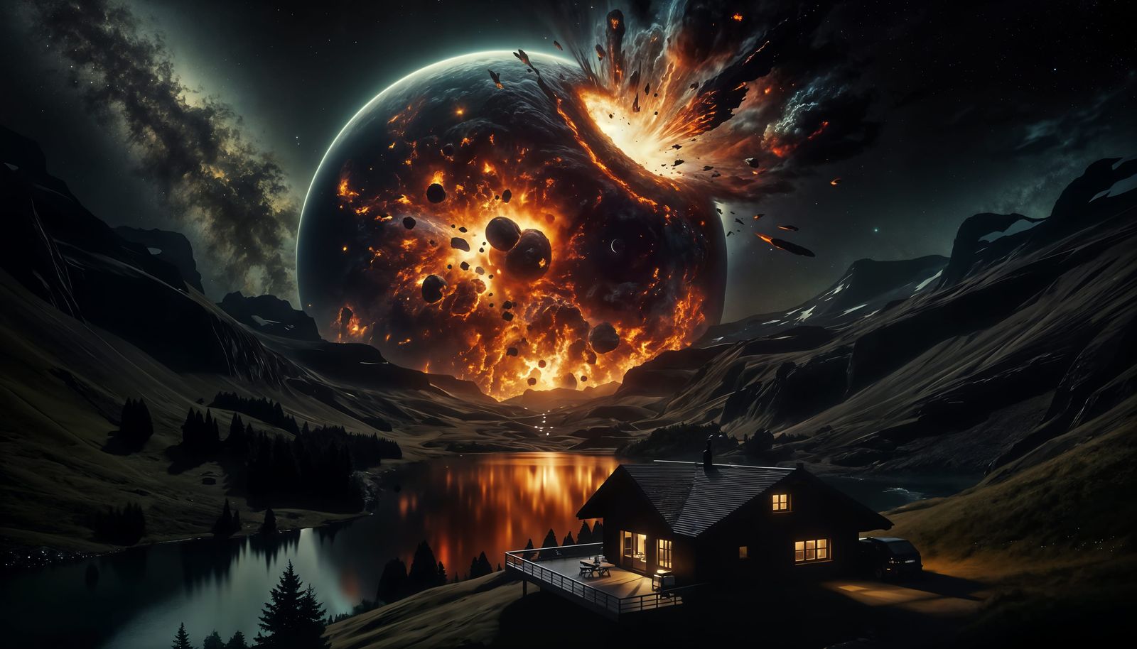 Cottage Under Planetary Explosion in 32k