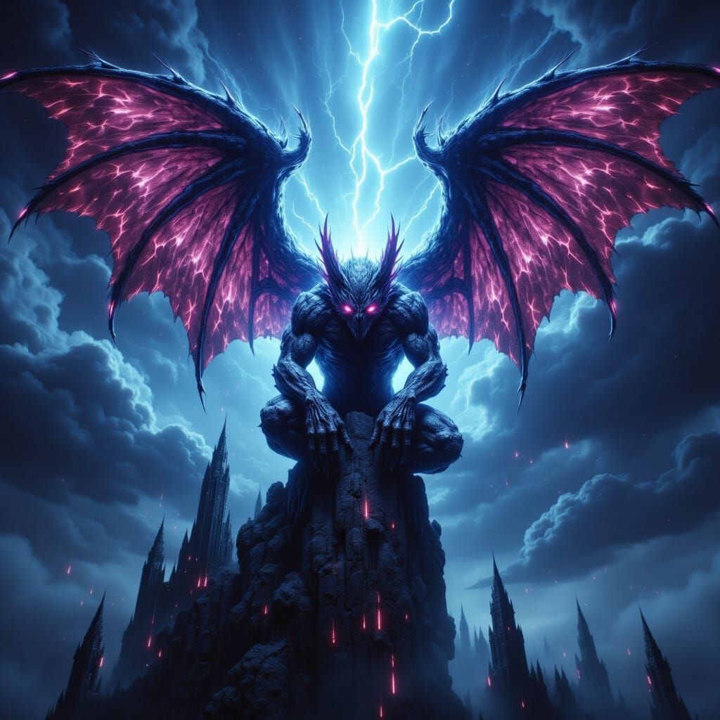 Gothic Spectral Gargoyle, Illuminated by Celestial Energy