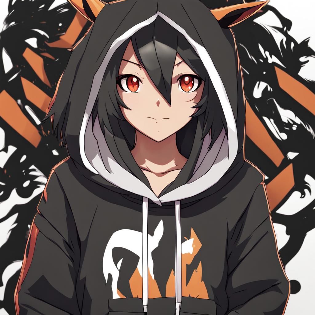 Anime Girl in Houndoom Hoodie Illustration
