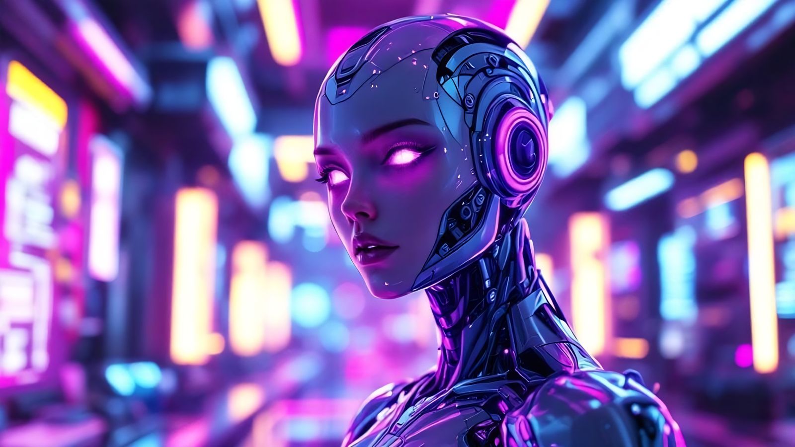 Futuristic Android in Neon Laboratory, Digital Art