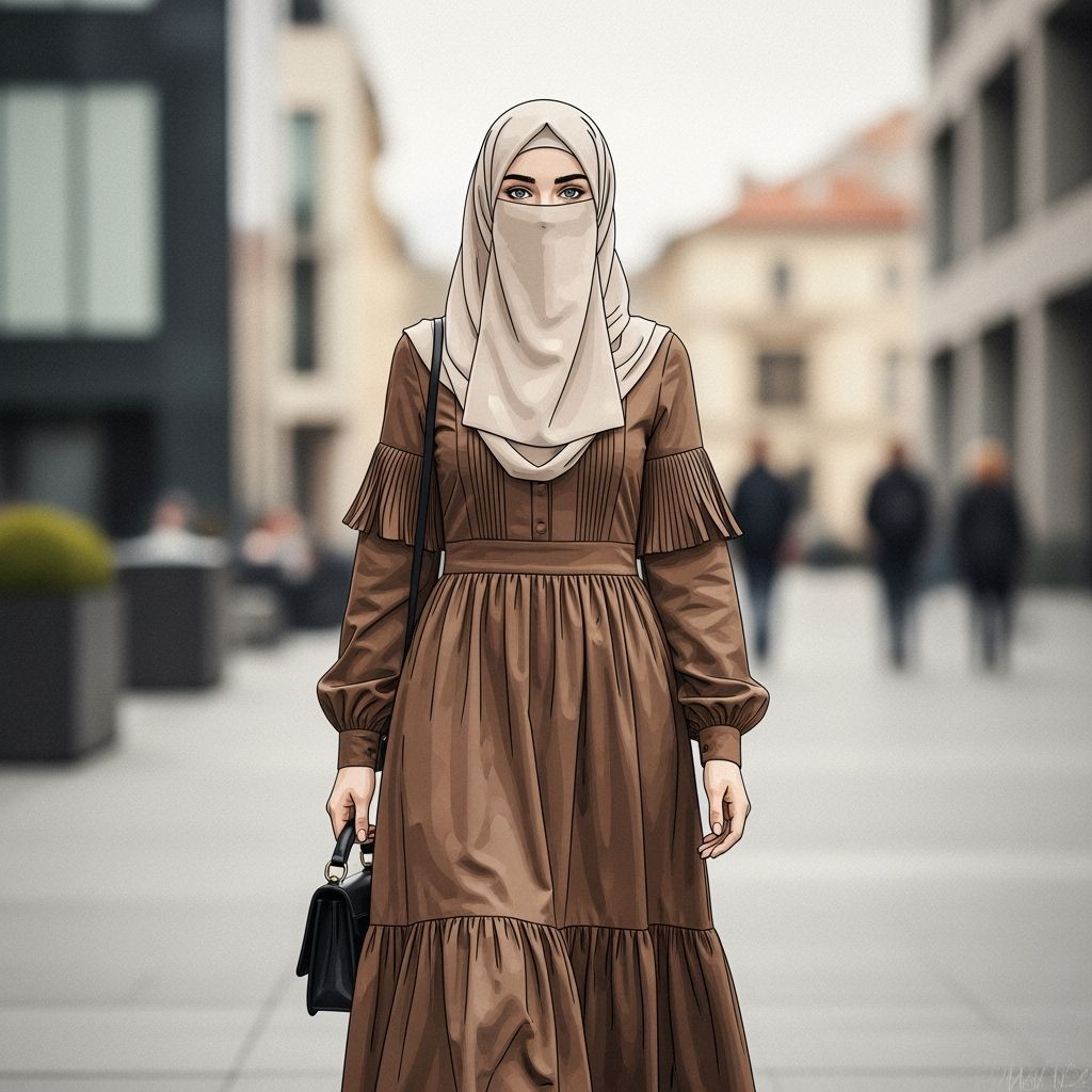 Boho Chic Woman in Hijab Walking in City