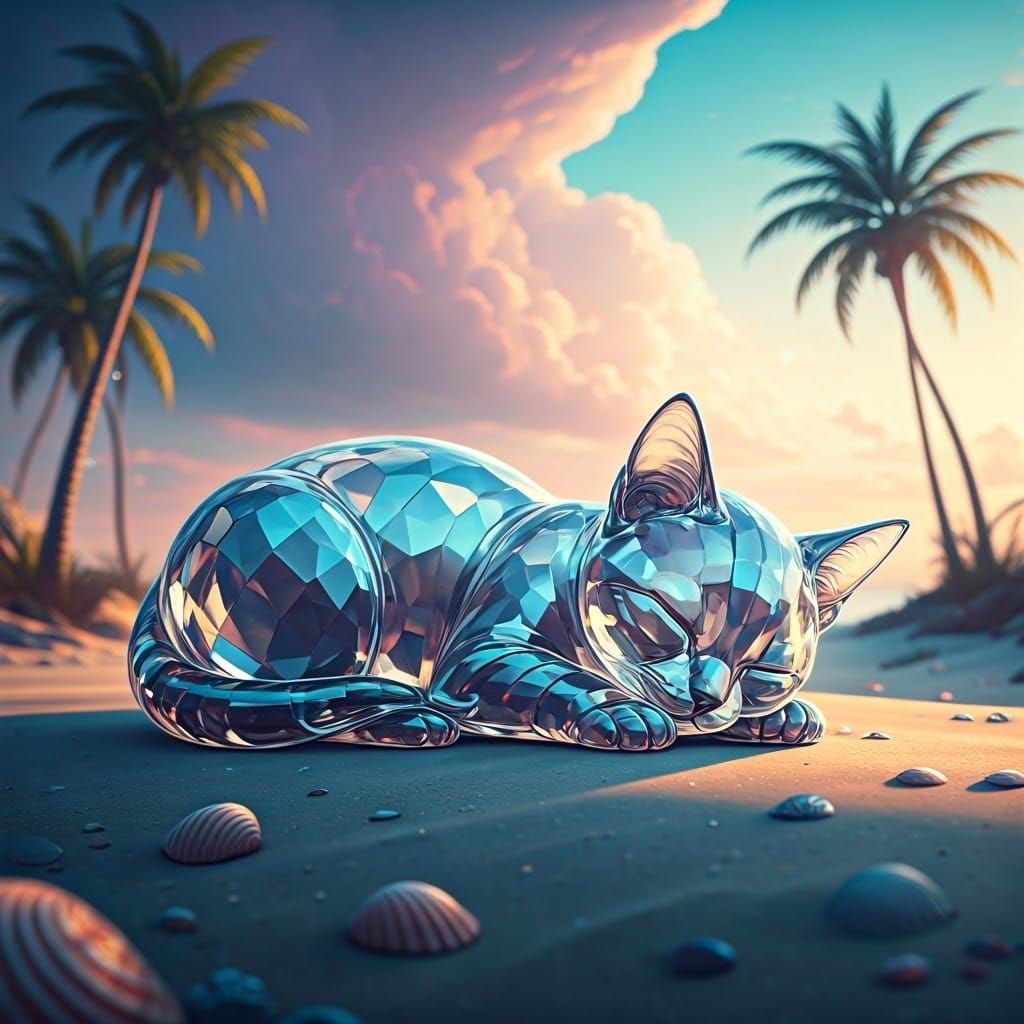 Glass Kitten Sleeping on a Tropical Beach