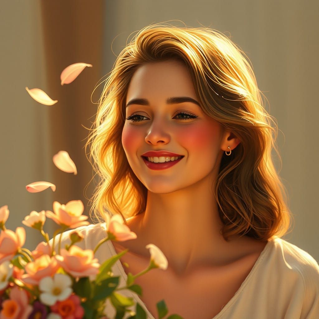 Warm Gentle Woman Embodies Kindness in Golden Light