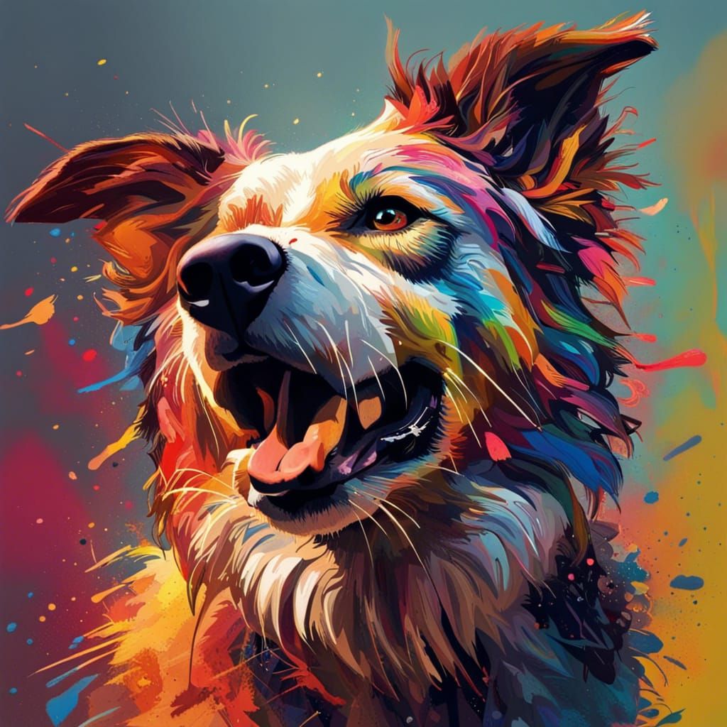 Hyperrealistic Dogs in Colorful Splash Art Style