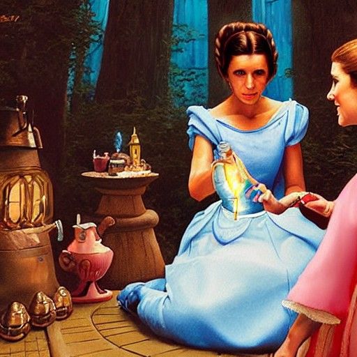 Princess Leia and Cinderella's Tea Party, Oil Painting