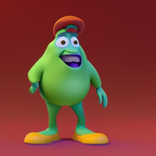 Goofy Green Character in Pixar Style 3D Art