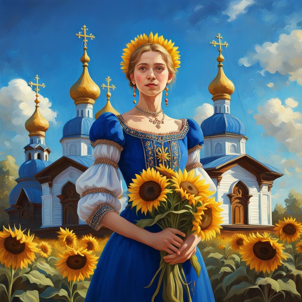 Princess Anna of Kyiv with Sunflowers, Oil Painting