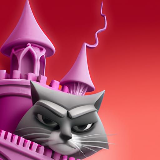 Gray Cat Princess in Castle, 3D Digital Art