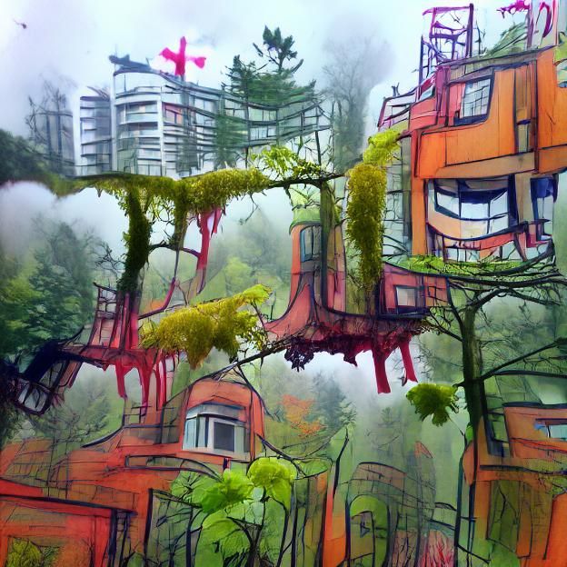Post-Apocalyptic Modern Houses Overgrown with Nature
