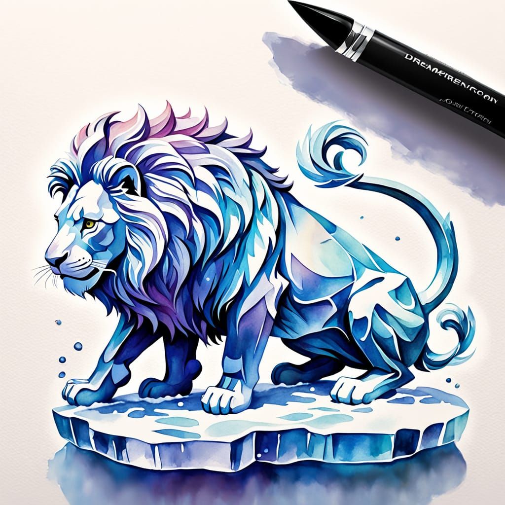 Ethereal Ice Lion Sculpture in Soft Focus