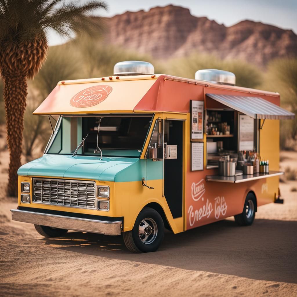 Trendy Food Truck in Desert Landscape Photo