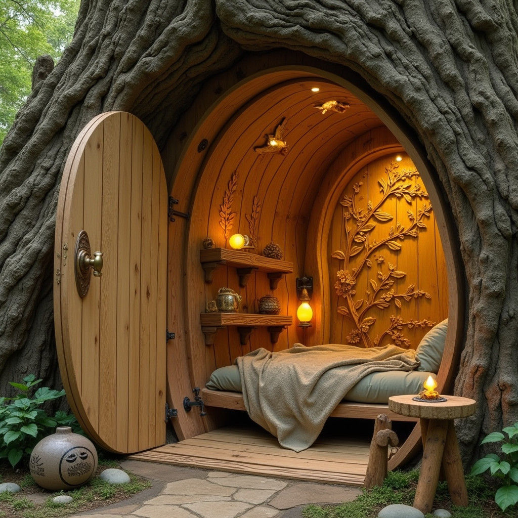 Enchanted Treehouse Interior with Art Nouveau Details