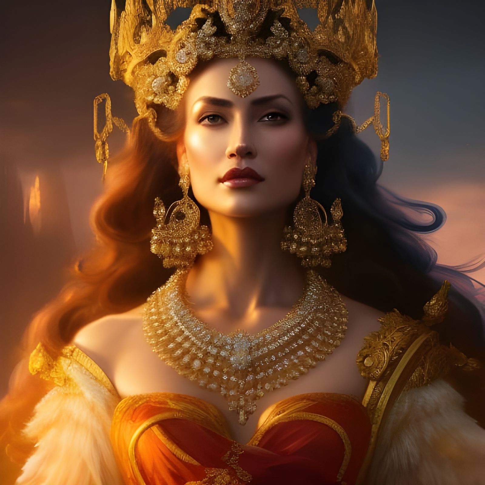 Regal Queen on Golden Throne in Rococo Style