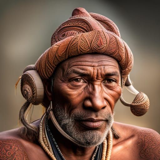 Indian Tribal Man with Buffalo Headdress