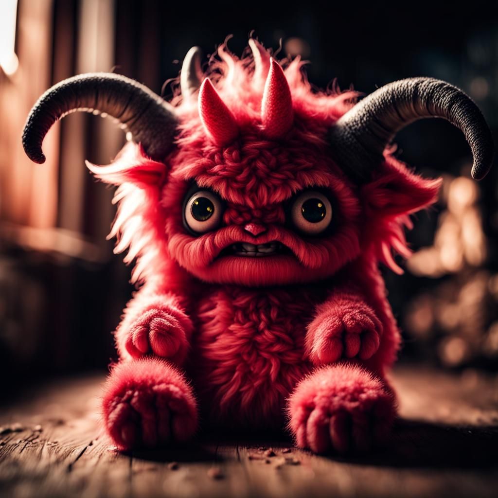 Adorable Demon Plush Portrait in Cinematic Style