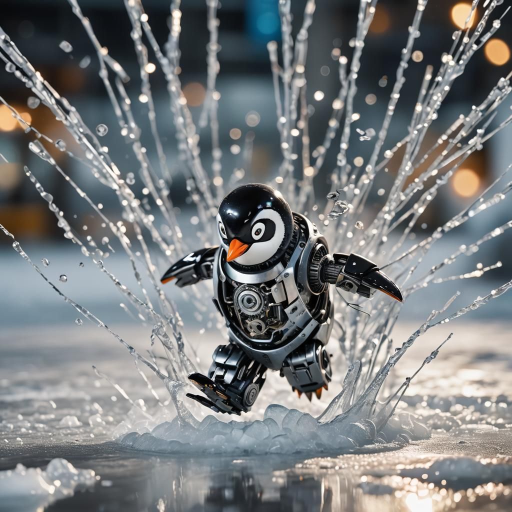 Robot Penguin Spins Out of Control on Ice