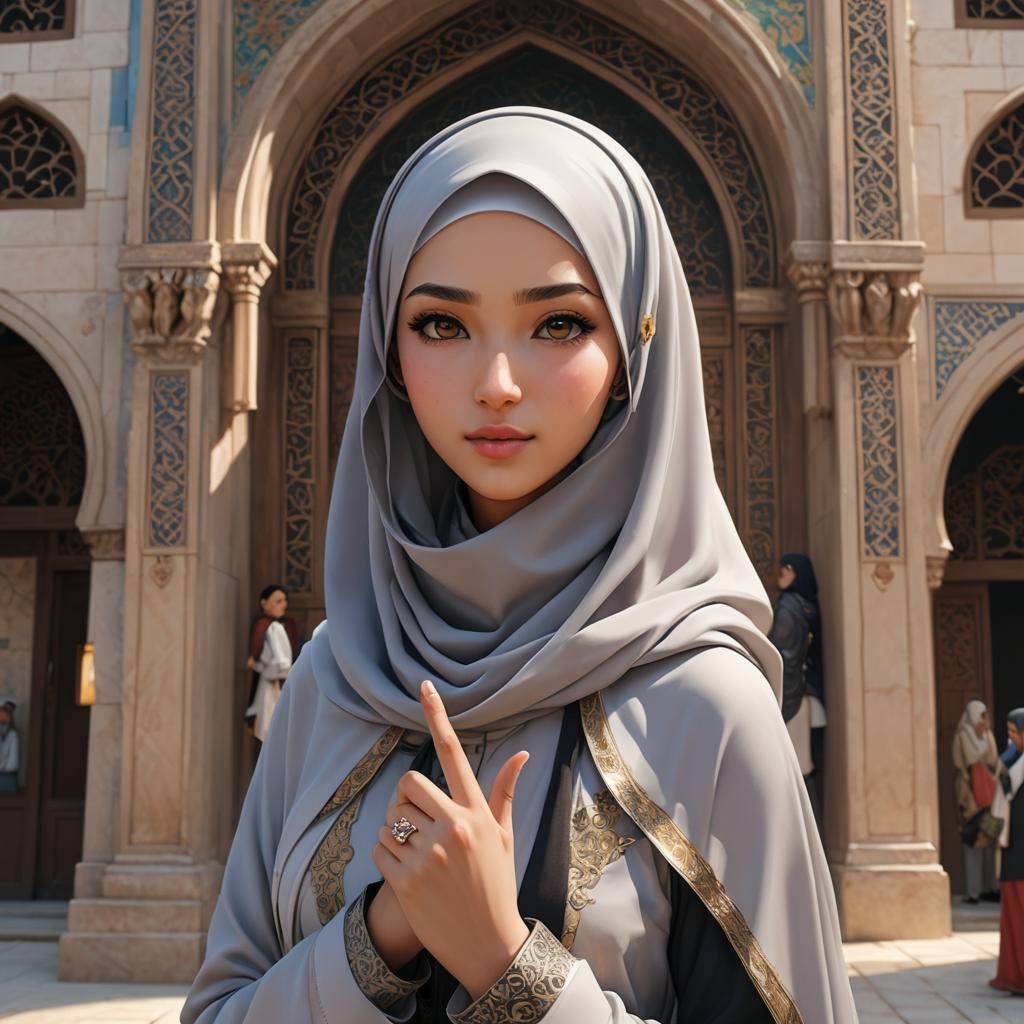 Beautiful Girl in Hijab: Detailed 3D Anime Art