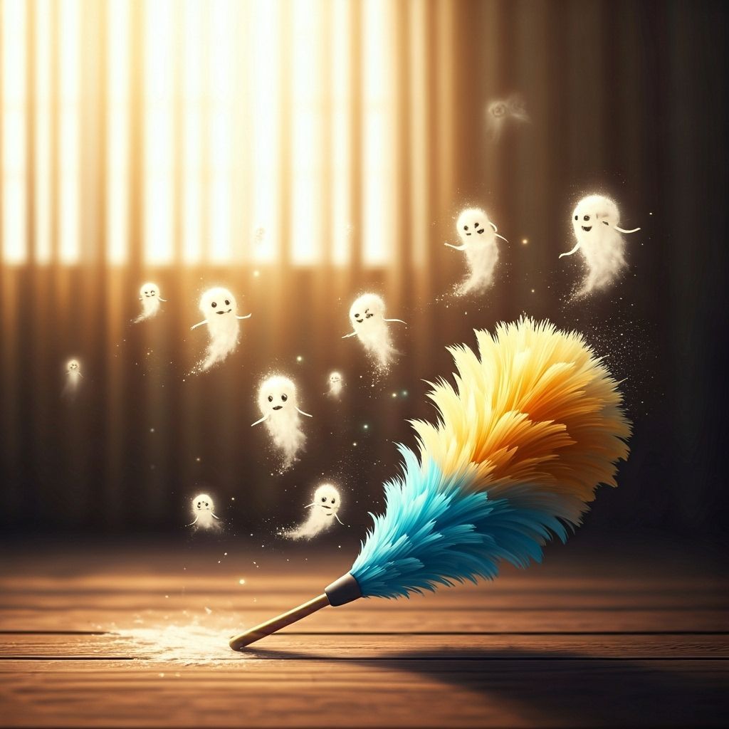 Mischievous Dust Spirits Chased by Enchanted Feather Duster