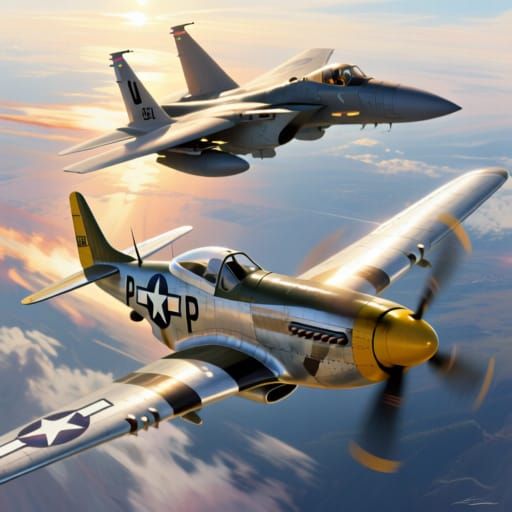 P-51 and F-15 Jets in Dynamic Aerial Formation
